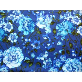 TISSU COTON LIBERTY IMPRIME FLEURS FOND BLEU A0118