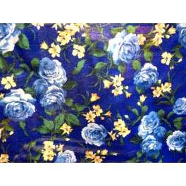 TISSU COTON LIBERTY IMPRIME FLEURS FOND BLEU A0120