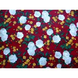 TISSU COTON LIBERTY IMPRIME FLEURS FOND ROUGE A0121